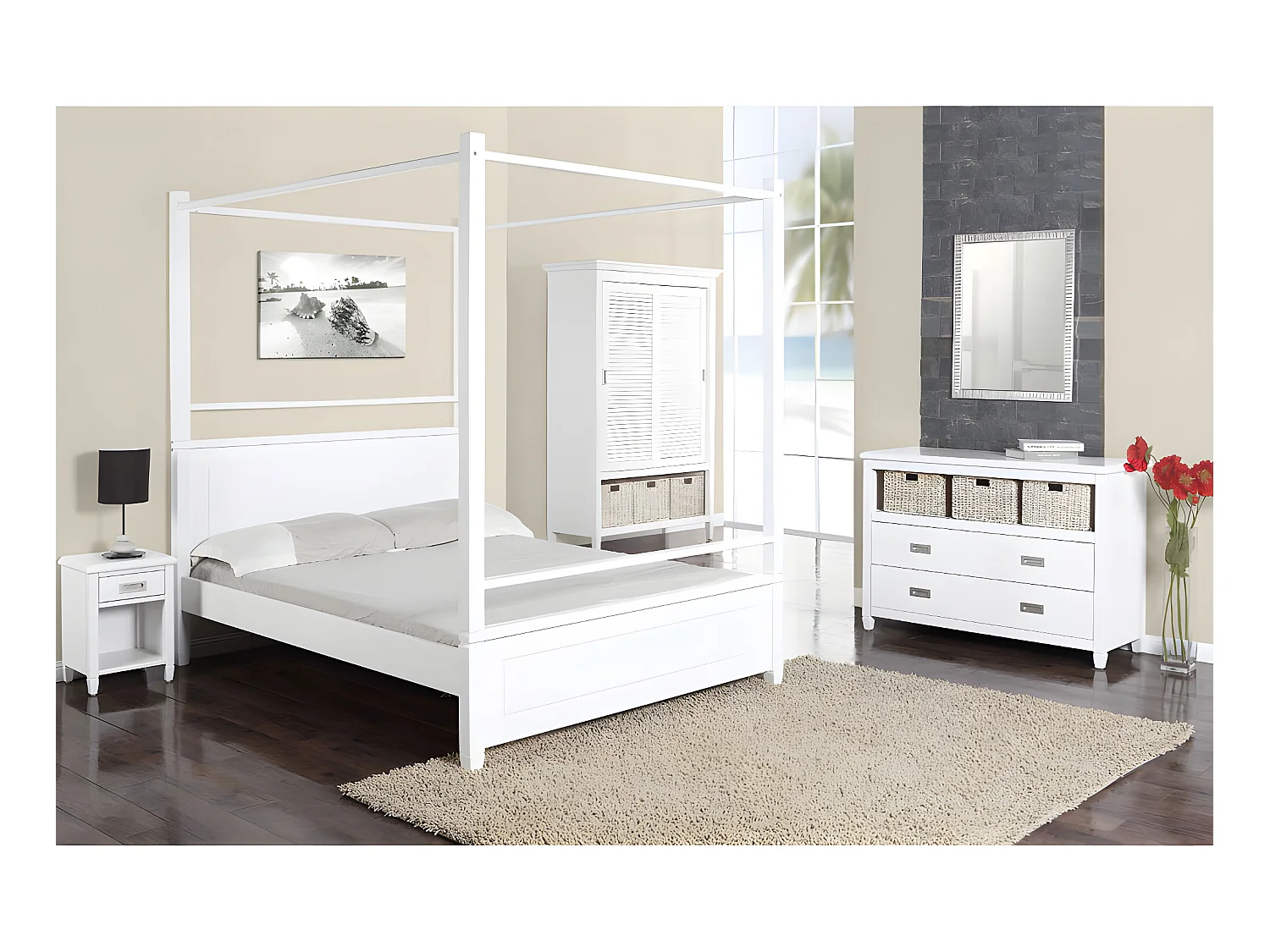 Zestaw 2 szafek nocnych - 1 szuflada i 1 wnęka - Sosna - Biały - GUERANDE