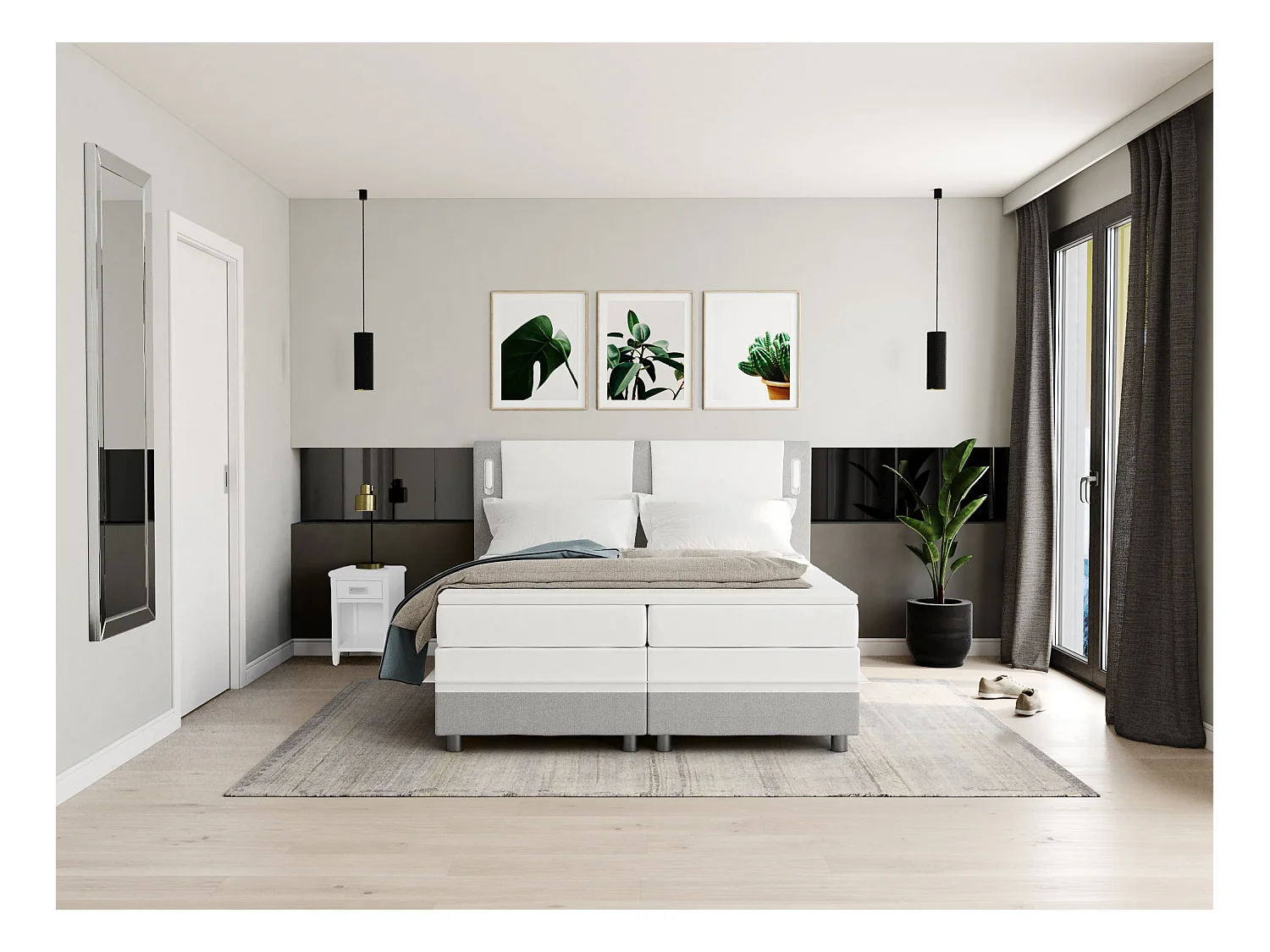 Zestaw 2 szafek nocnych - 1 szuflada i 1 wnęka - Sosna - Biały - GUERANDE