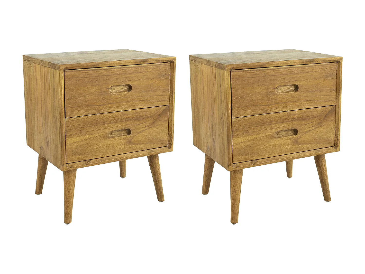 Sæt med 2 natborde med 2 skuffer - Mindi træ - Farve: Naturlig - PONIDA