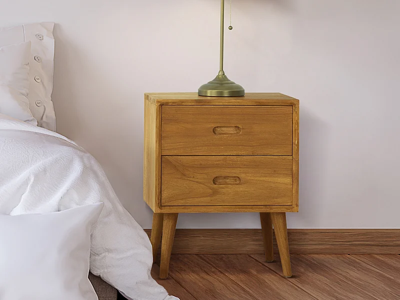 Lot de 2 tables de chevet 2 tiroirs - Bois de mindi - Coloris : Naturel - PONIDA