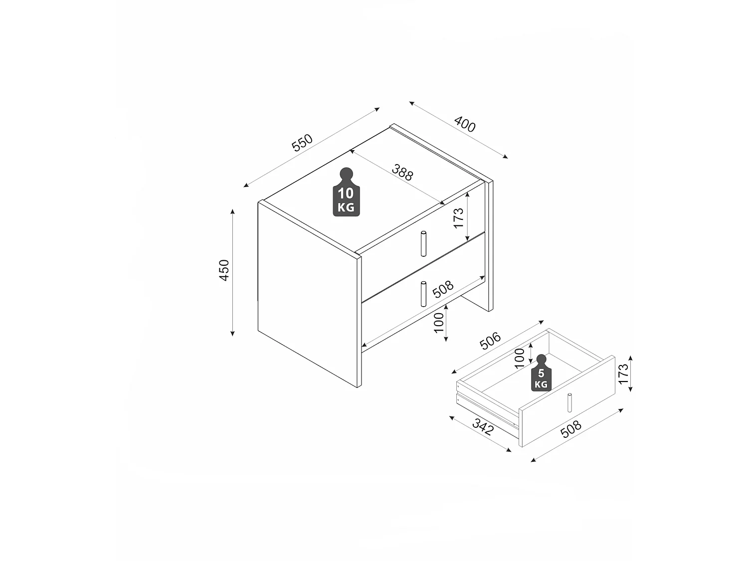 2er-Set Nachttische mit 2 Schubladen - Weiß - CADEBA