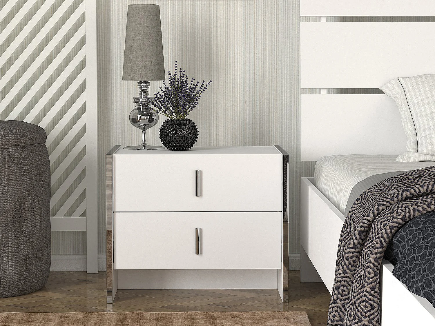 2er-Set Nachttische mit 2 Schubladen - Weiß - CADEBA