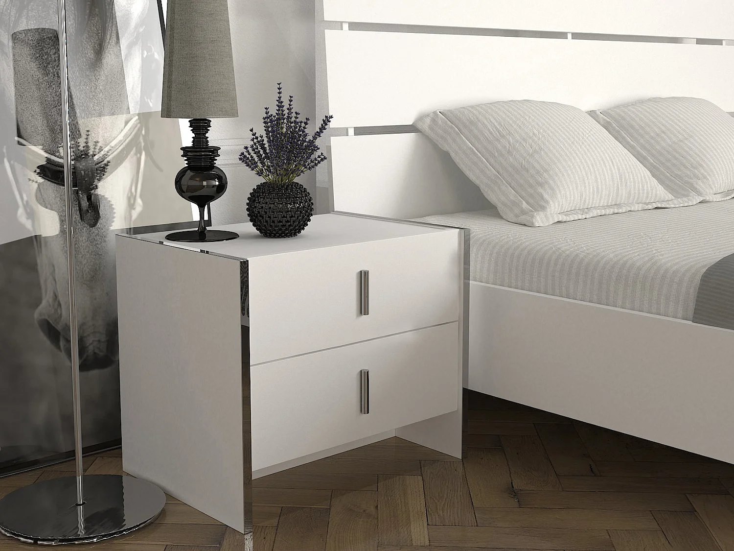 Lot de 2 tables de chevet 2 tiroirs - Blanc - CADEBA