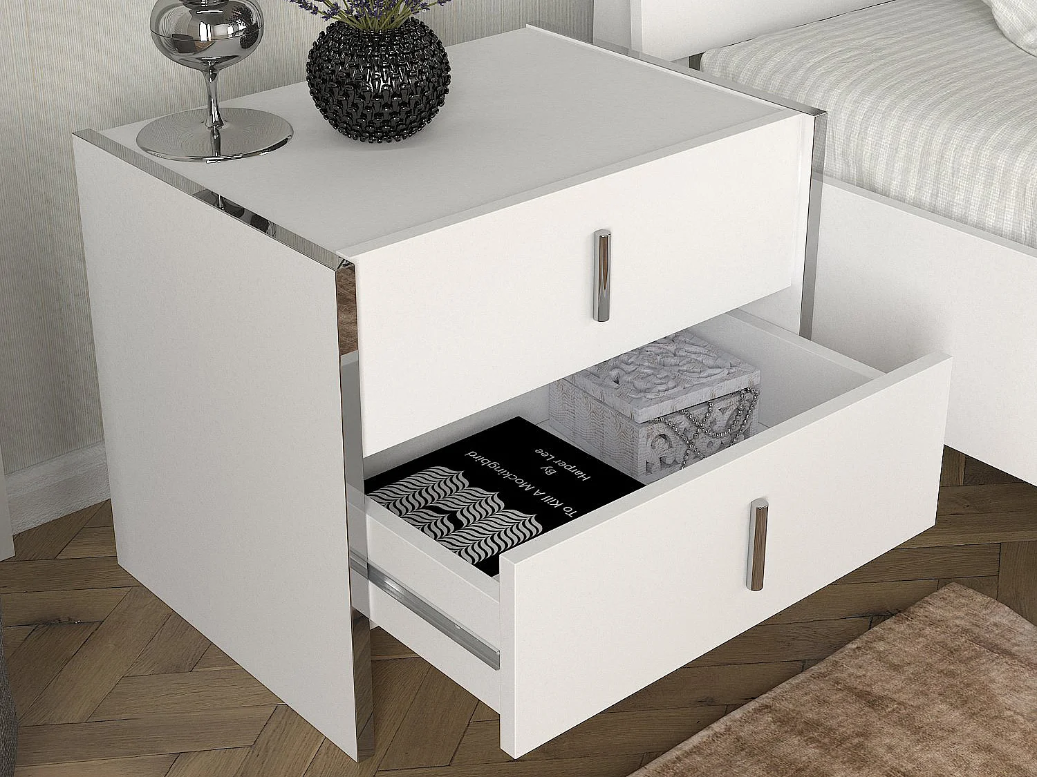 Lot de 2 tables de chevet 2 tiroirs - Blanc - CADEBA