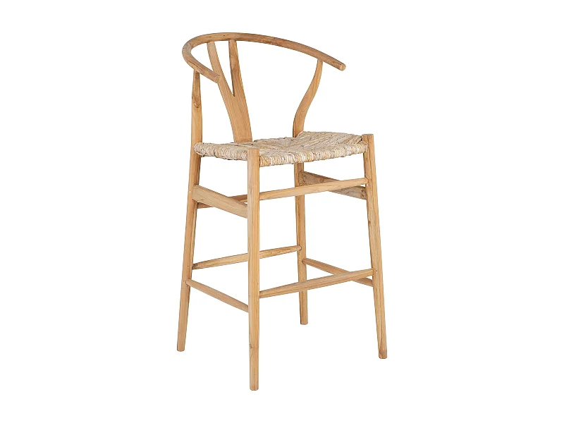 Stołek barowy z drewna tekowego i słomy - Naturalny - POGIANA