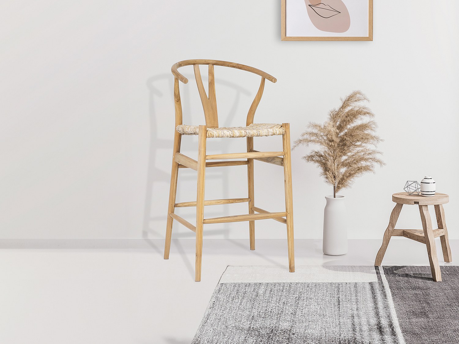 Barhocker - Teakholz & Strohgeflecht - Holzfarben - POGIANA günstig online kaufen