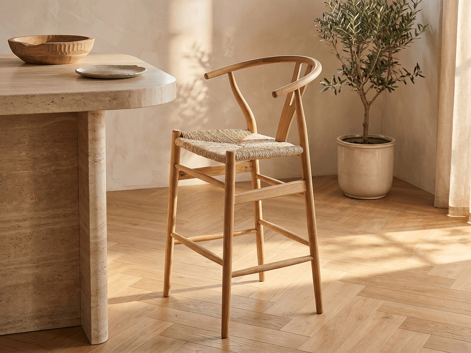 Vente-unique Barhocker - Teakholz & Strohgeflecht - Holzfarben - Pogiana