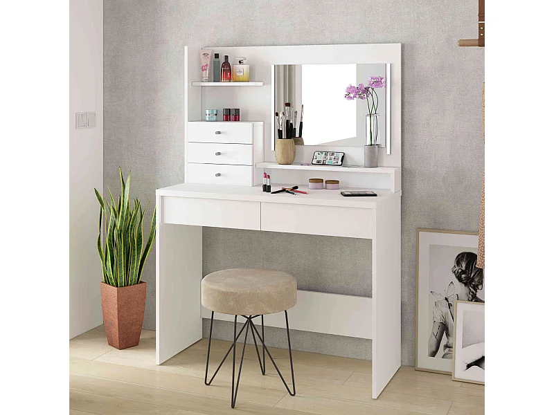 Coiffeuse 3 tiroirs avec miroir en bois blanc - CF9030