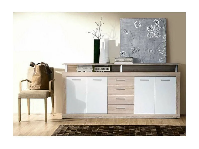 CAVA Buffet bas contemporain décor chene et blanc - L 197 cm