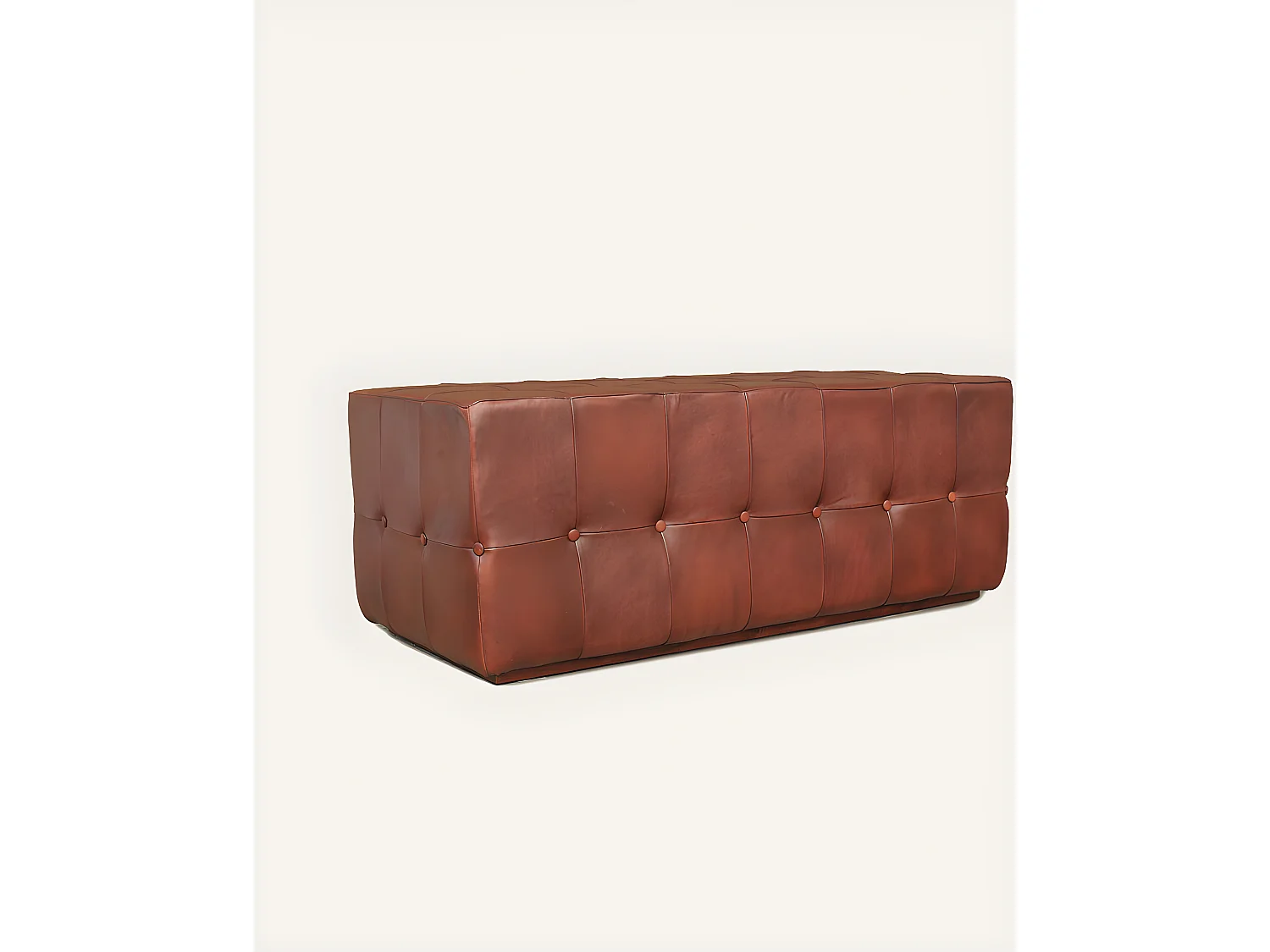 Palm - Banc rembourré en cuir marron capitonné