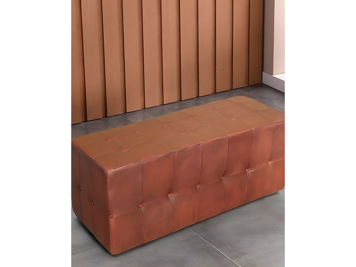 Palm - Banc rembourré en cuir marron capitonné