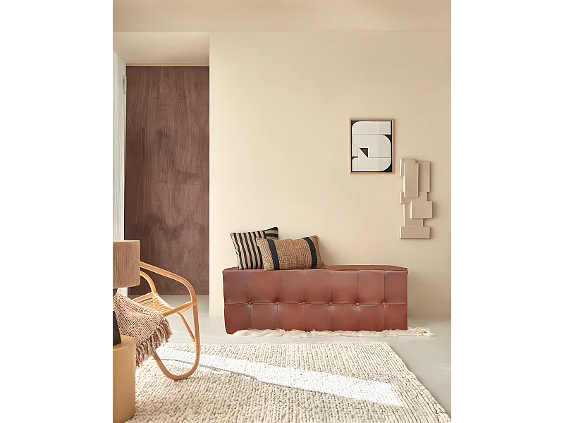 Palm - Banc rembourré en cuir marron capitonné