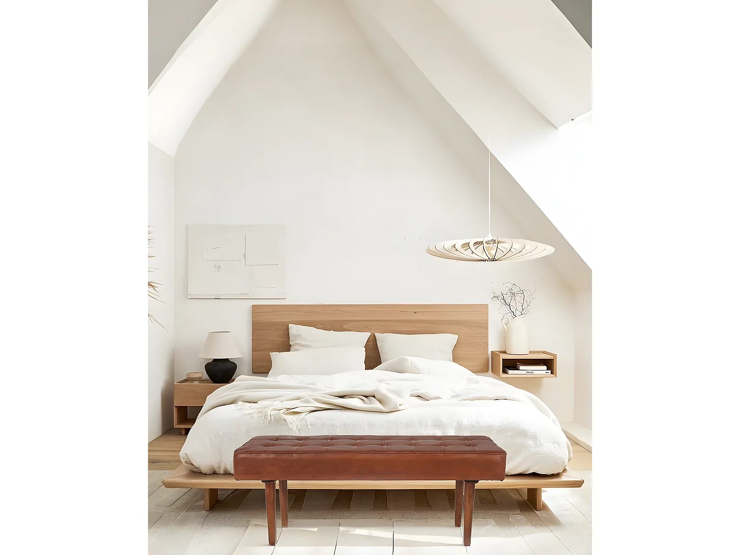 Khalari - Banc en cuir marron capitonné