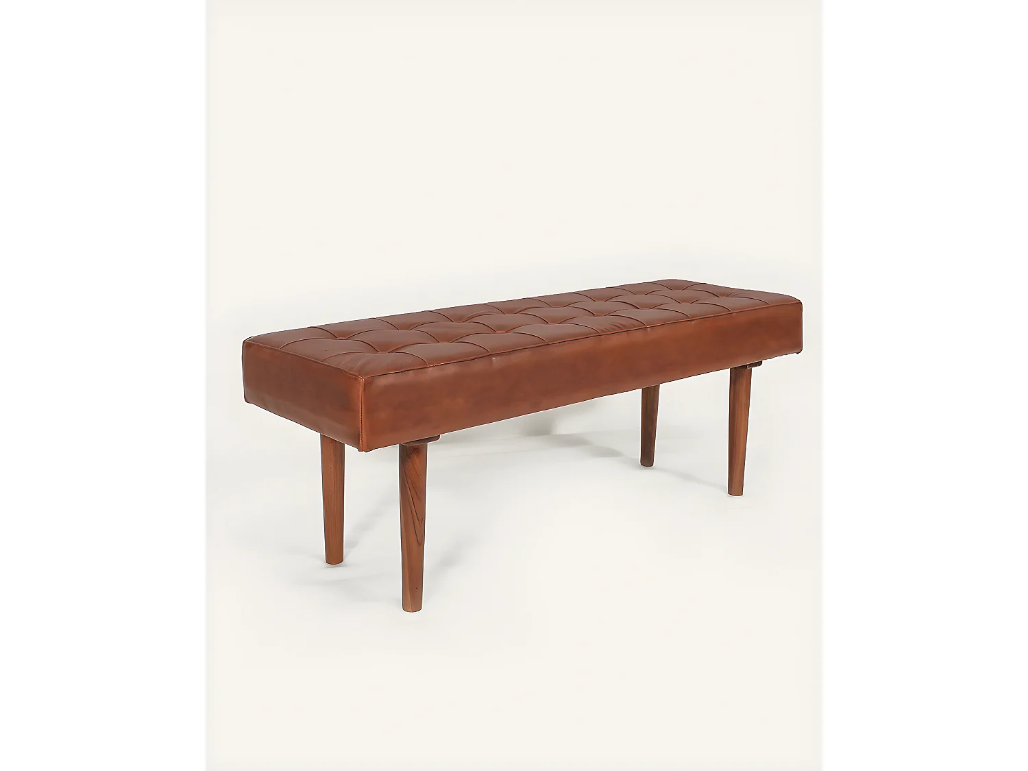 Khalari - Banc en cuir marron capitonné