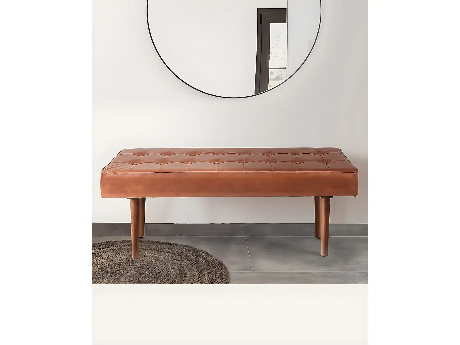 Khalari - Banc en cuir marron capitonné