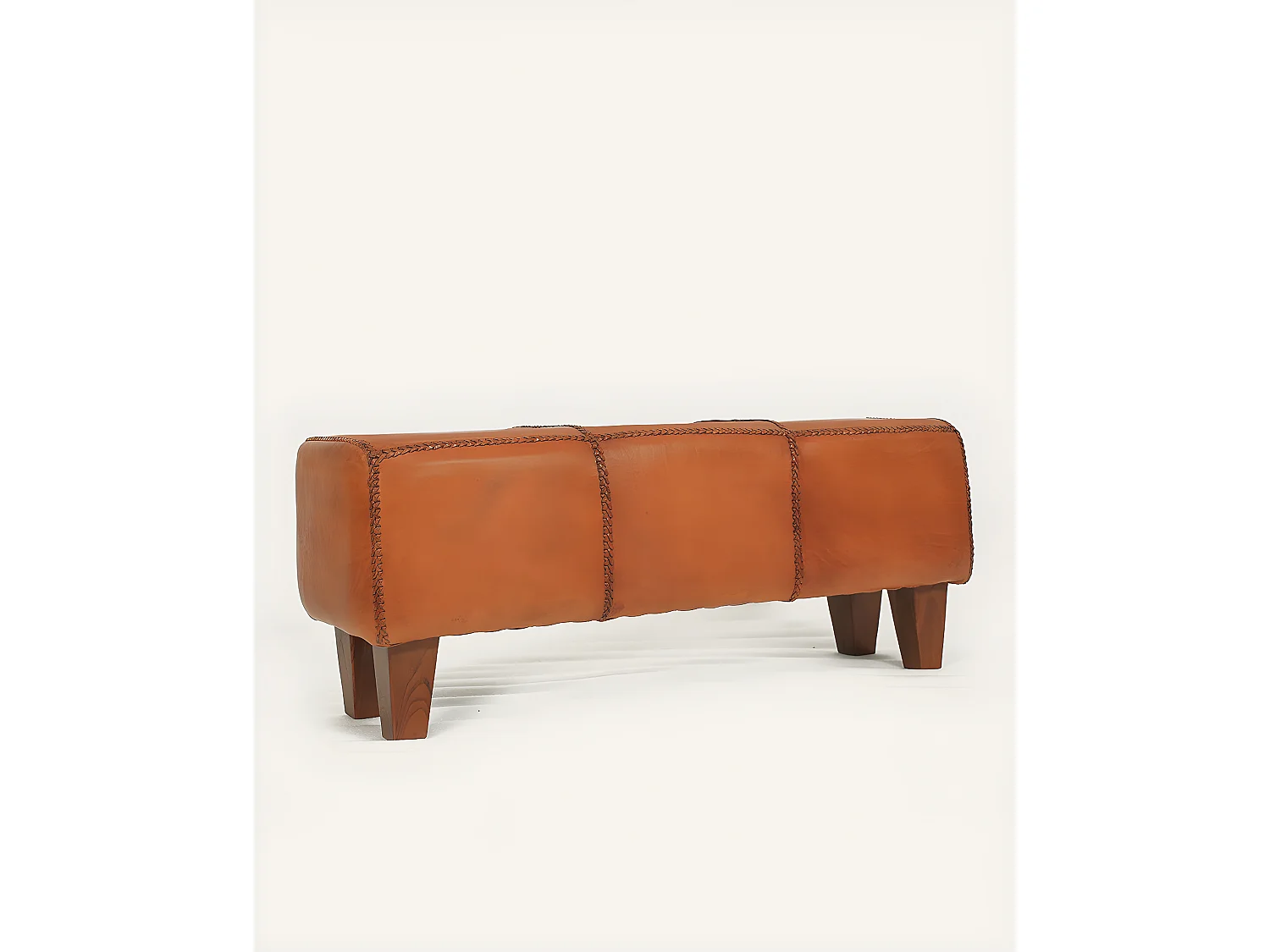 Tula - Banc rembourré en teck massif et cuir marron