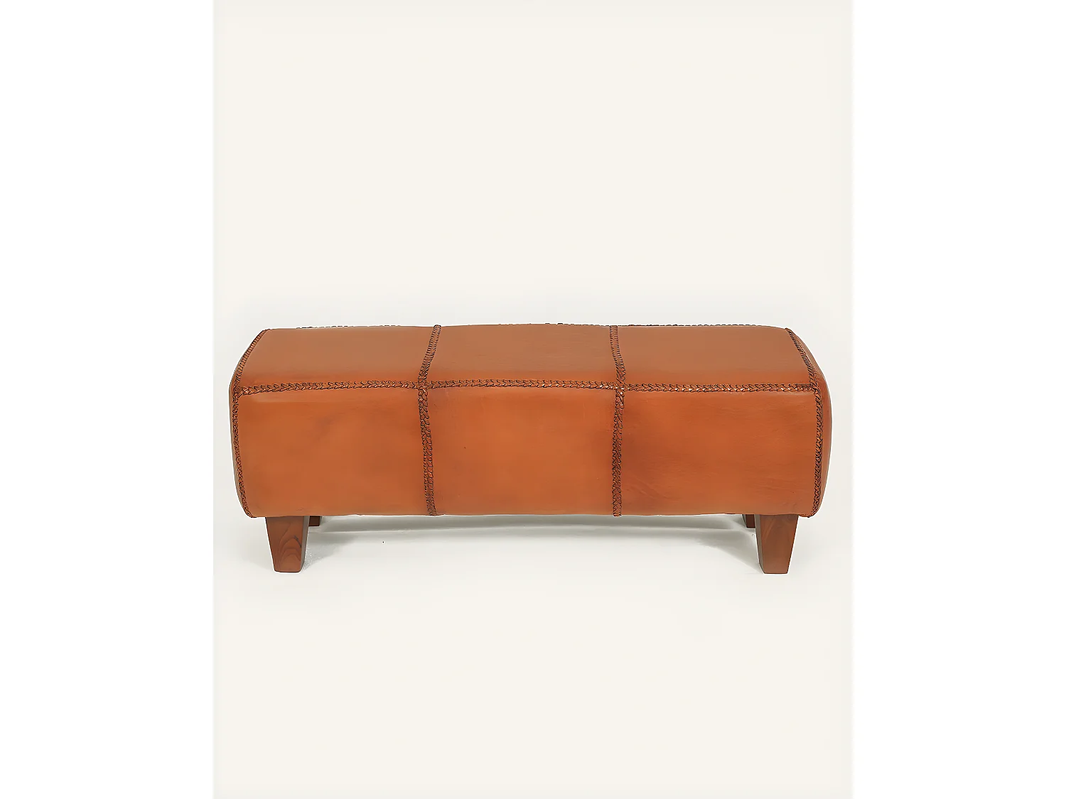 Tula - Banc rembourré en teck massif et cuir marron
