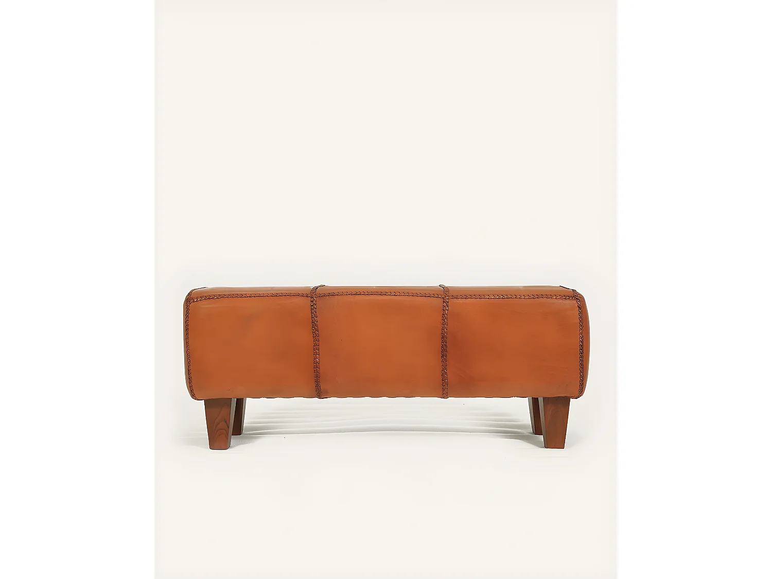 Tula - Banc rembourré en teck massif et cuir marron