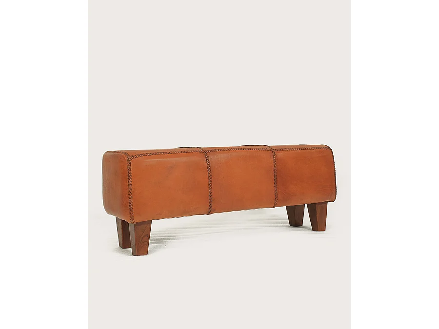 Tula - Panca imbottita in teak massello e pelle marrone