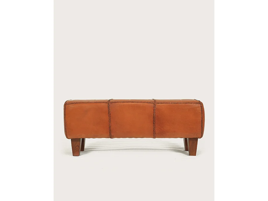Tula - Panca imbottita in teak massello e pelle marrone