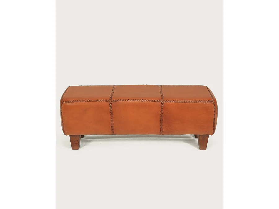 Tula - Panca imbottita in teak massello e pelle marrone
