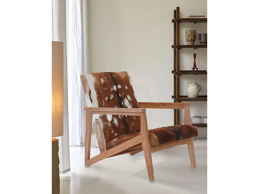 Cow Boy -  Fauteuil en teck et peau de chèvre