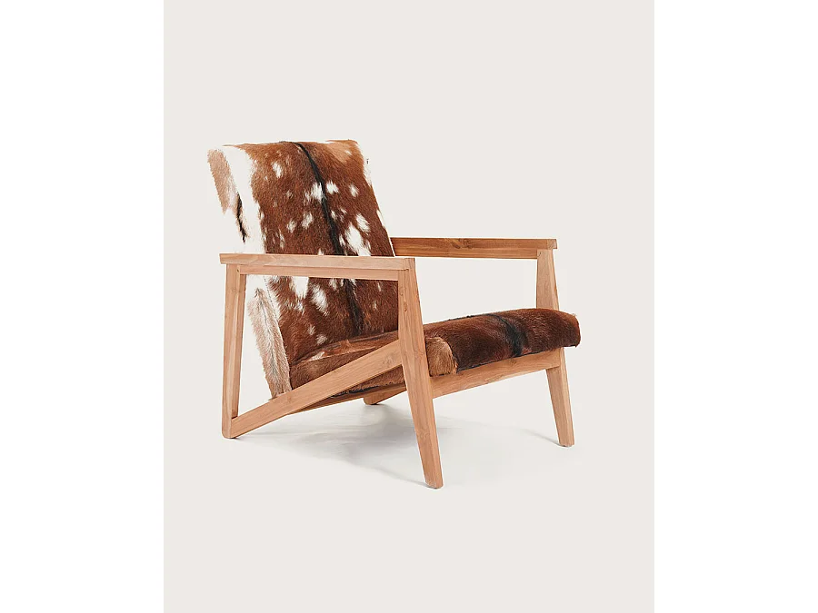 Cow Boy -  Fauteuil en teck et peau de chèvre