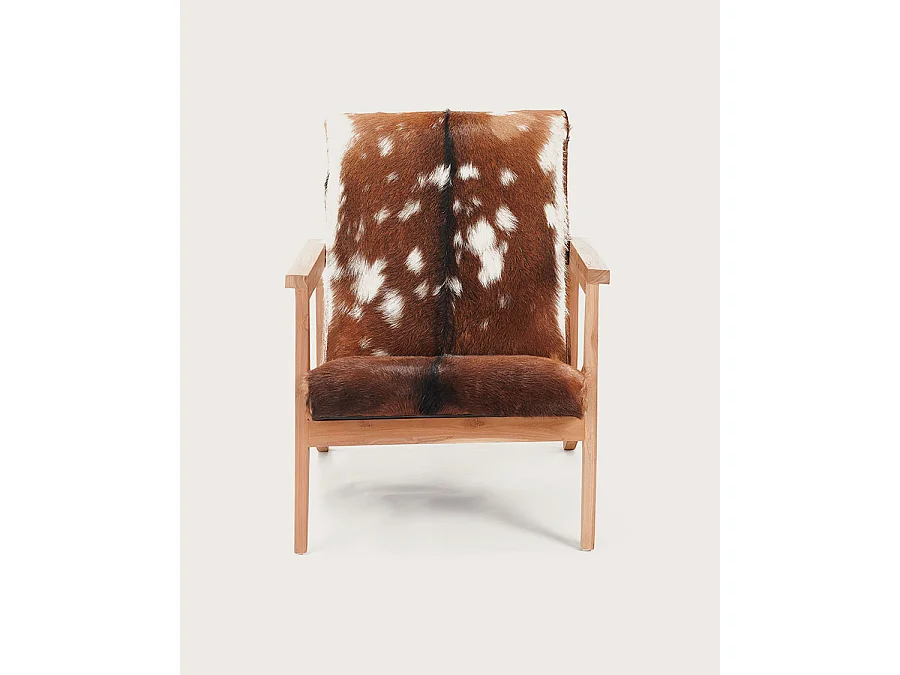 Cow Boy -  Fauteuil en teck et peau de chèvre