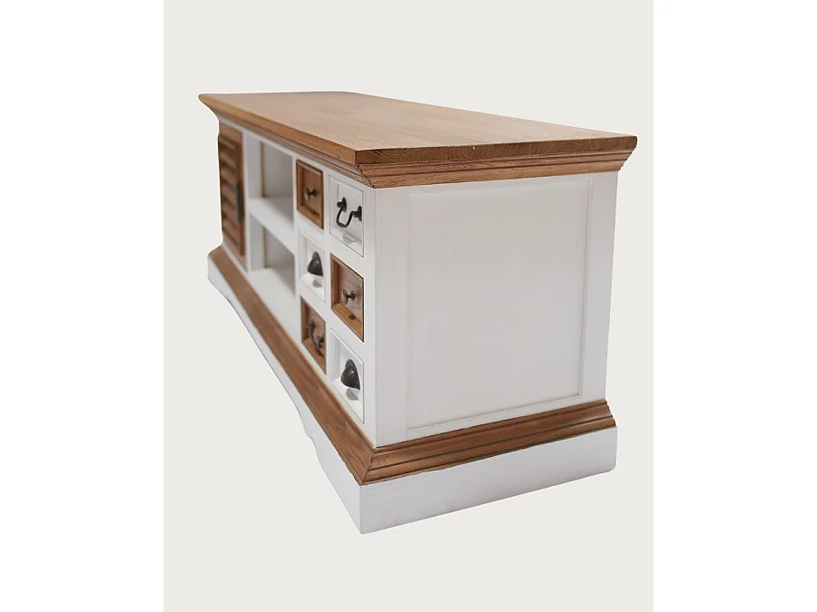 Inda - Meuble TV en bois massif de Sungkai blanc et naturel 140 cm