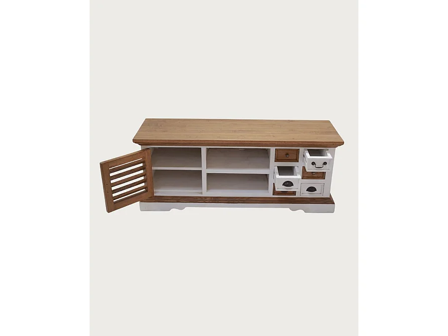 Inda - Meuble TV en bois massif de Sungkai blanc et naturel 140 cm