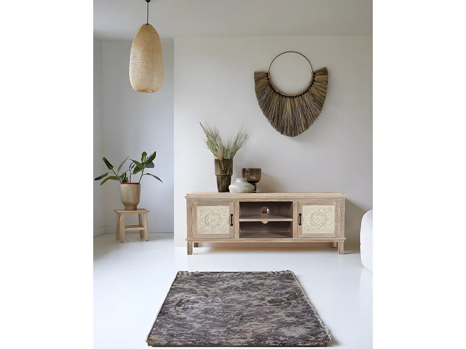 Mala - Meuble TV en manguier massif sculpté 140 cm