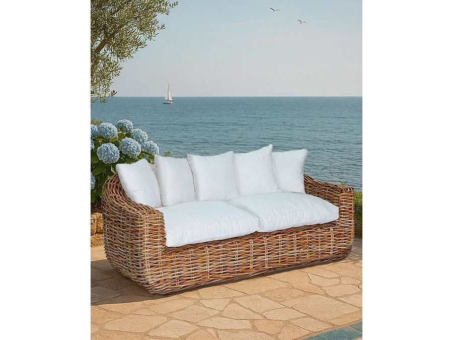 Phuket - Canapé de jardin 3 places en rotin