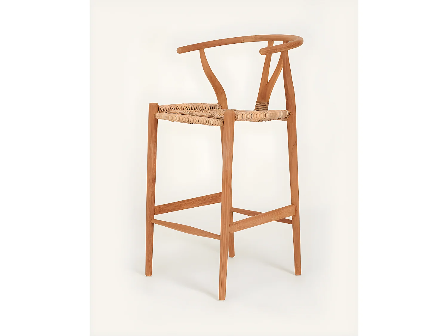 Hirosi - Chaise de bar en teck massif et rotin