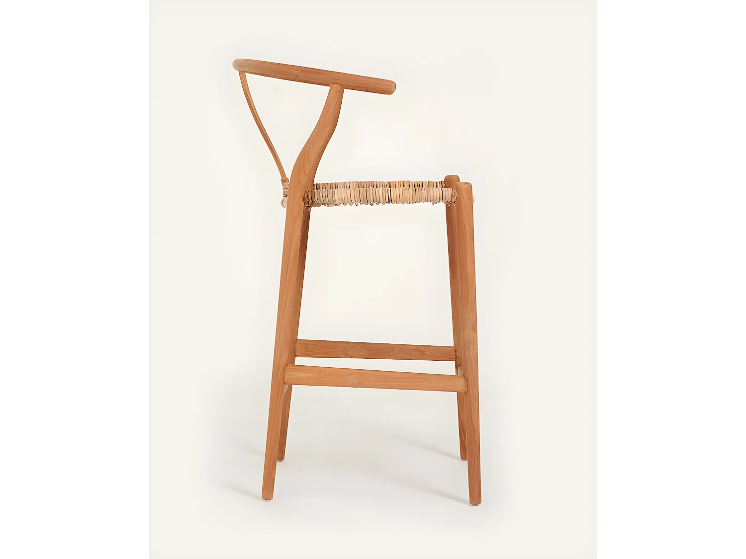 Hirosi - Chaise de bar en teck massif et rotin