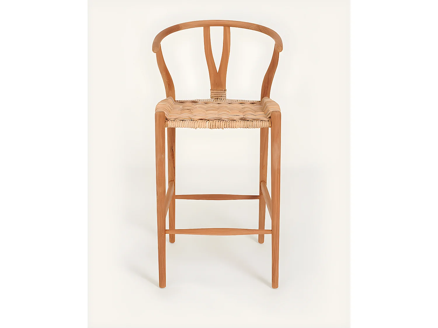 Hirosi - Chaise de bar en teck massif et rotin