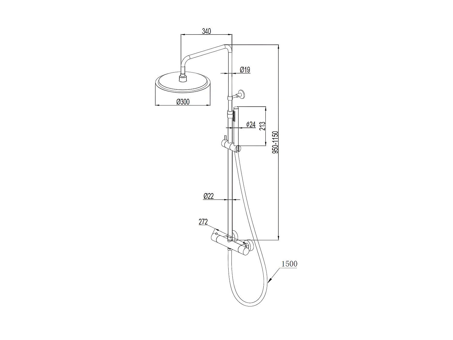 Delice II Thermostat-Duschsäule gebürstetes gold Kaltkörper Essebagno