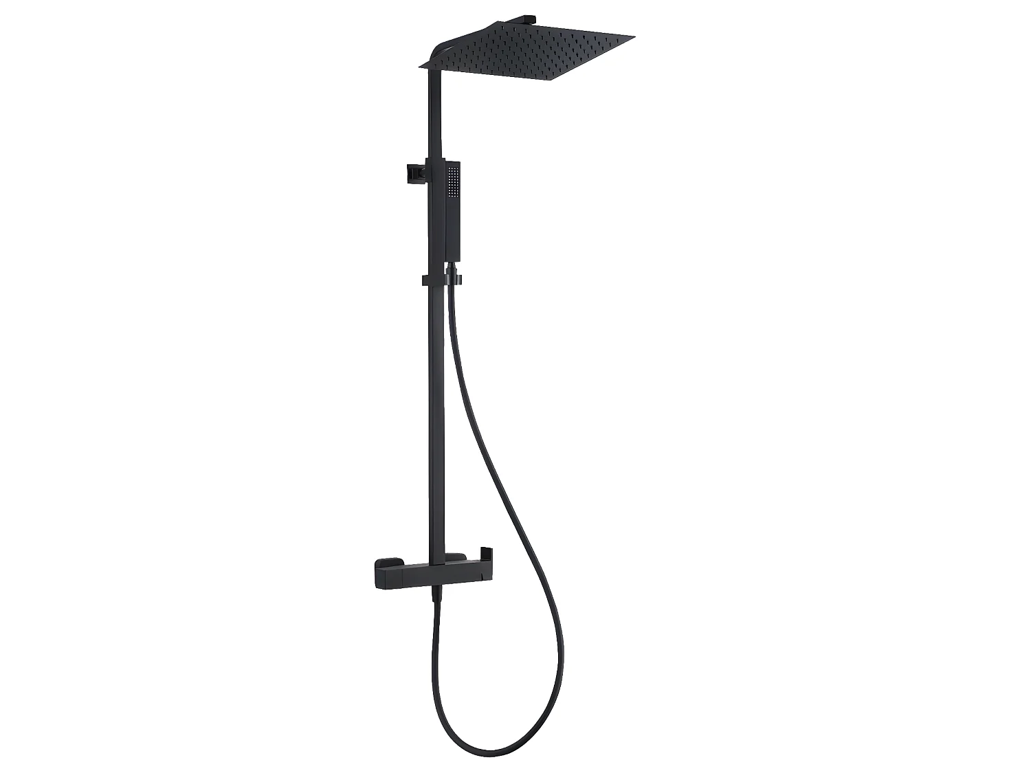 Square II Columna de ducha negra cuadrada con mezclador mecánico Essebagno