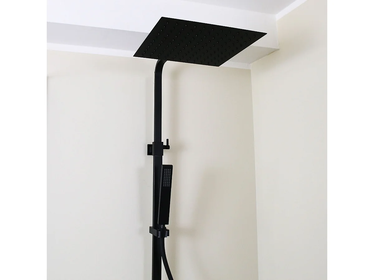 Square II colonne de douche carrée thermostatique noire - Essebagno