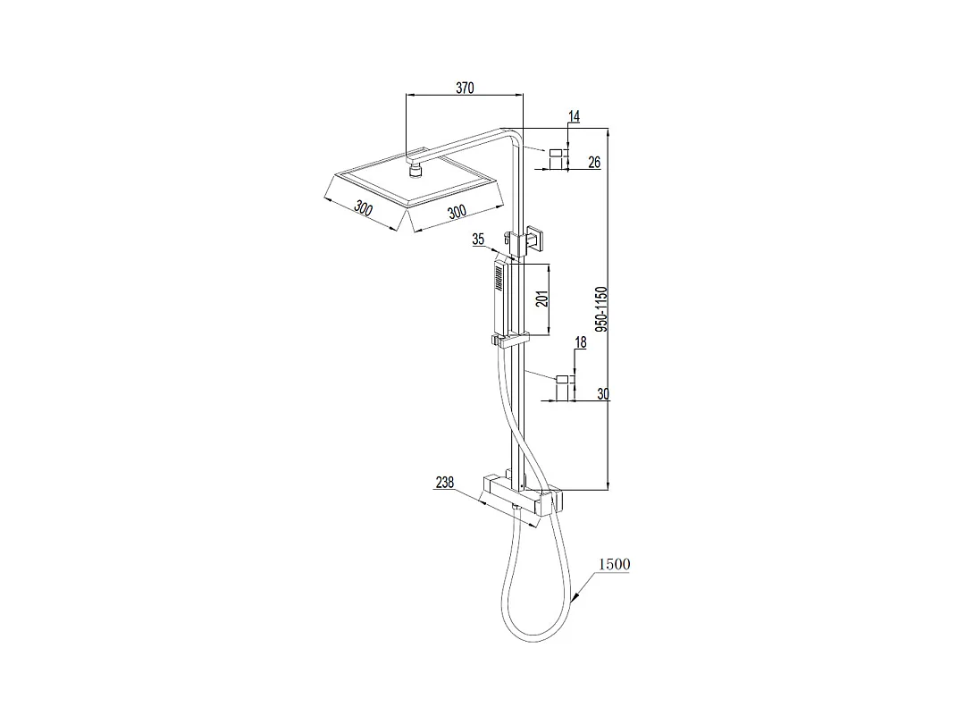 Square II quadratische Duschsäule gebürstetem mechanische Gold Essebagno