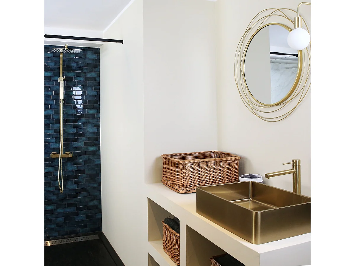 Square II quadratische Duschsäule gebürstetem mechanische Gold Essebagno