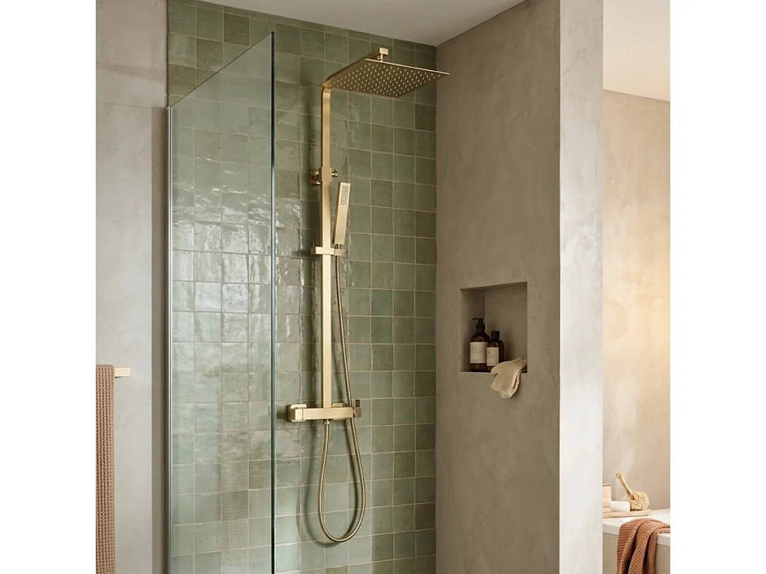 Square II quadratische Duschsäule gebürstetem mechanische Gold Essebagno