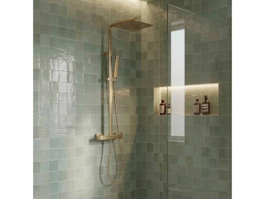 Square II quadratische Duschsäule gebürstetem mechanische Gold Essebagno