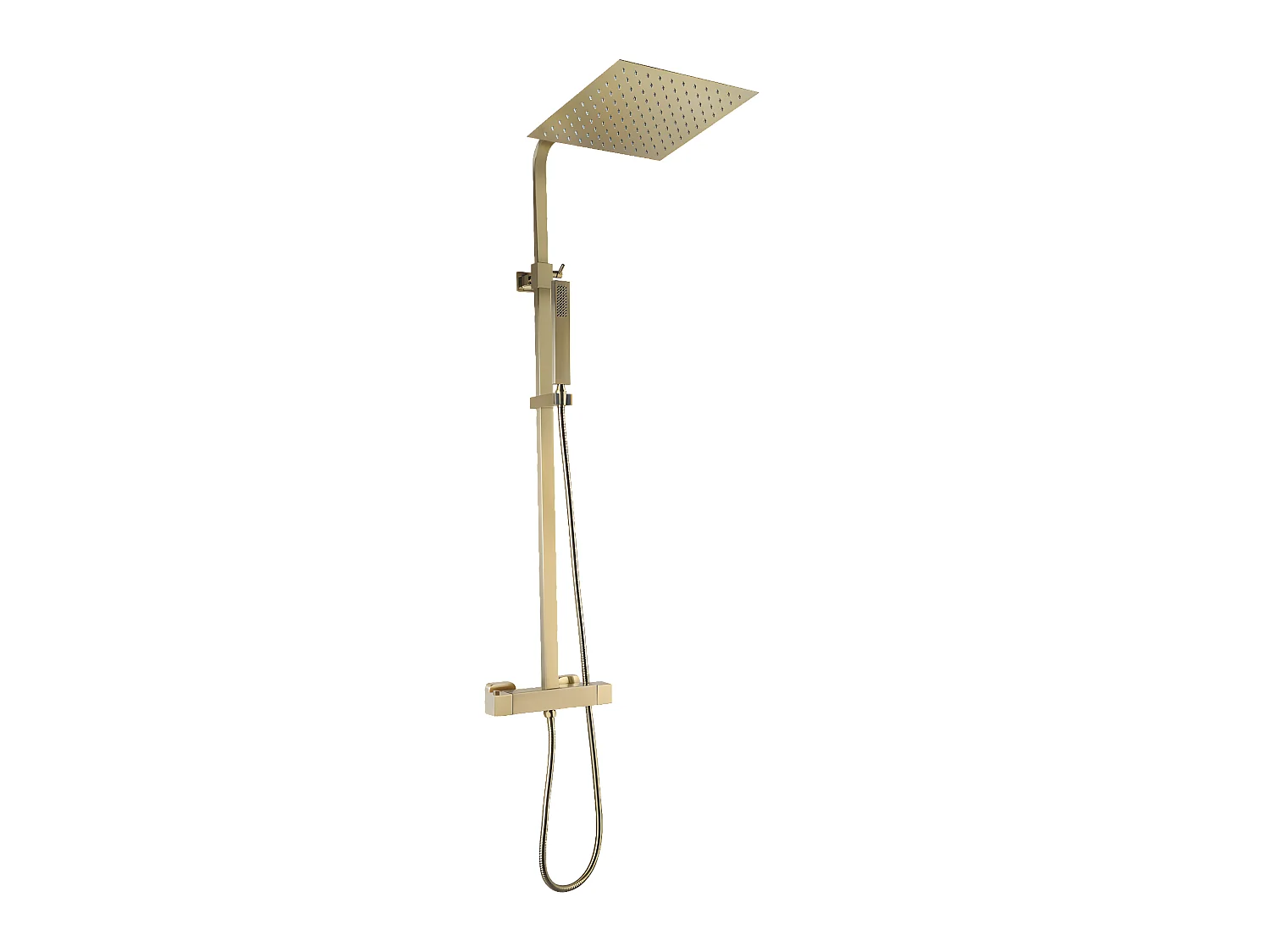 Square II colonne de douche carrée thermostatique or brossé - Essebagno