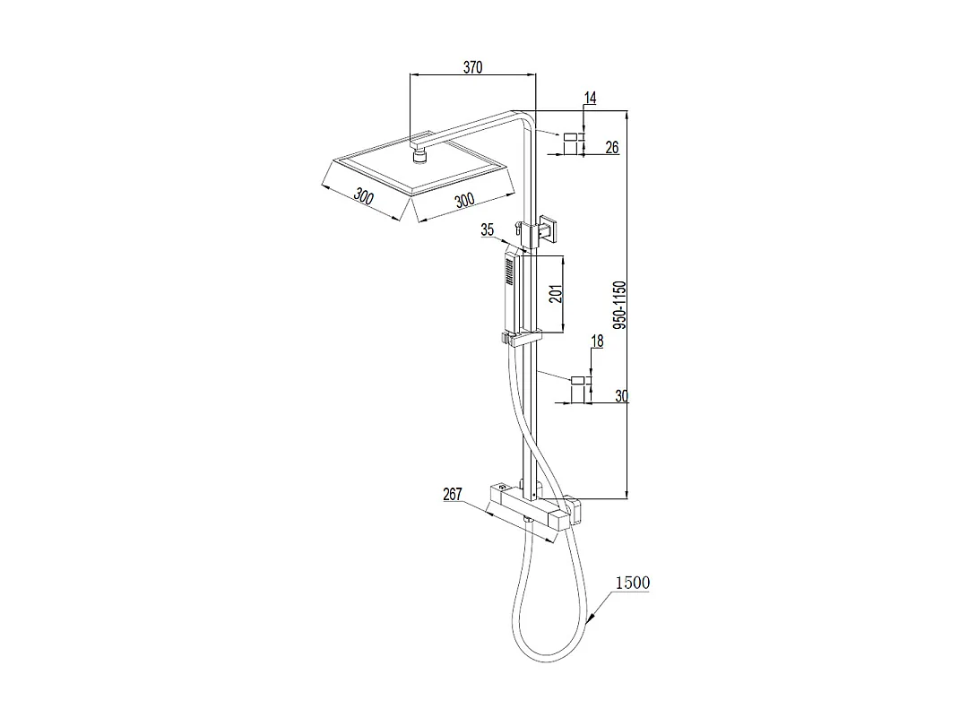 Square II vierkante thermostatische douchekolom in geborsteld goud - Essebagno