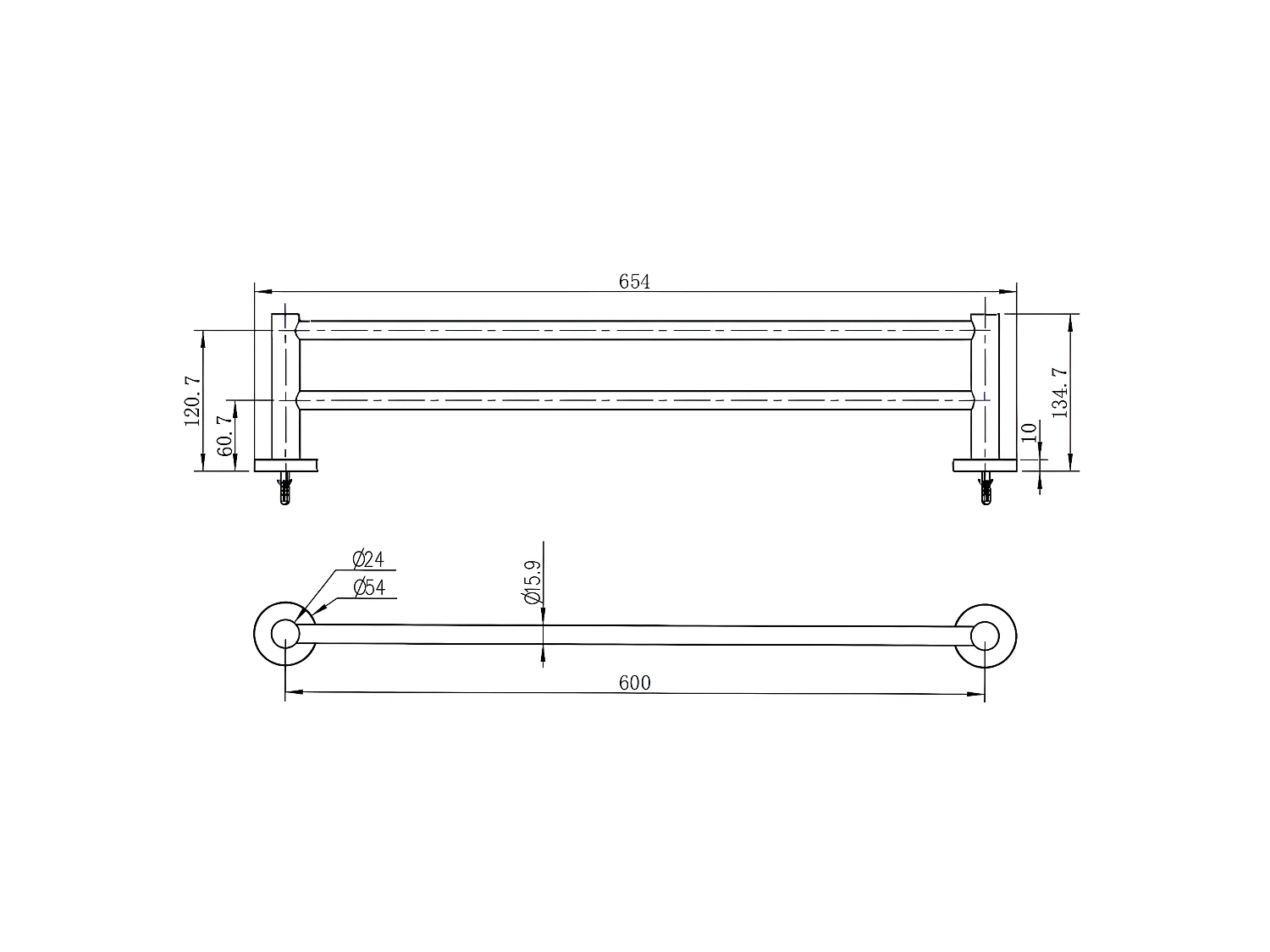 Toallero Luisa 2 barras acero inoxidable cobre Essebagno