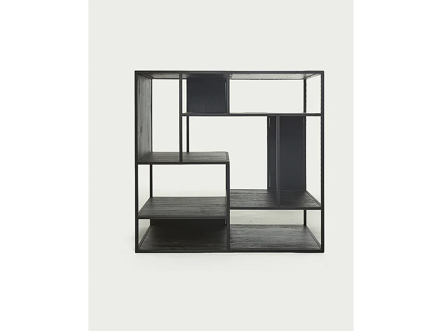 Como - Petite étagère industrielle en teck massif et métal noir