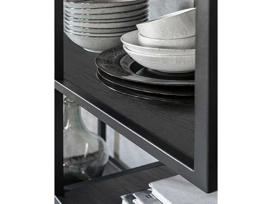 Como - Petite étagère industrielle en teck massif et métal noir