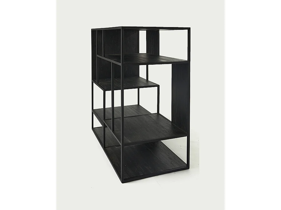 Como - Petite étagère industrielle en teck massif et métal noir