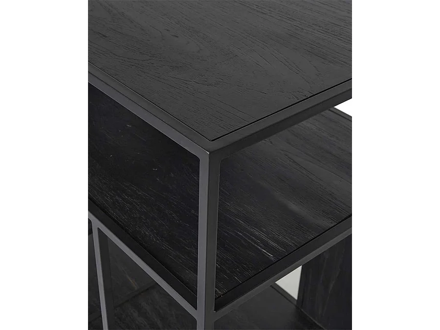 Como - Petite étagère industrielle en teck massif et métal noir