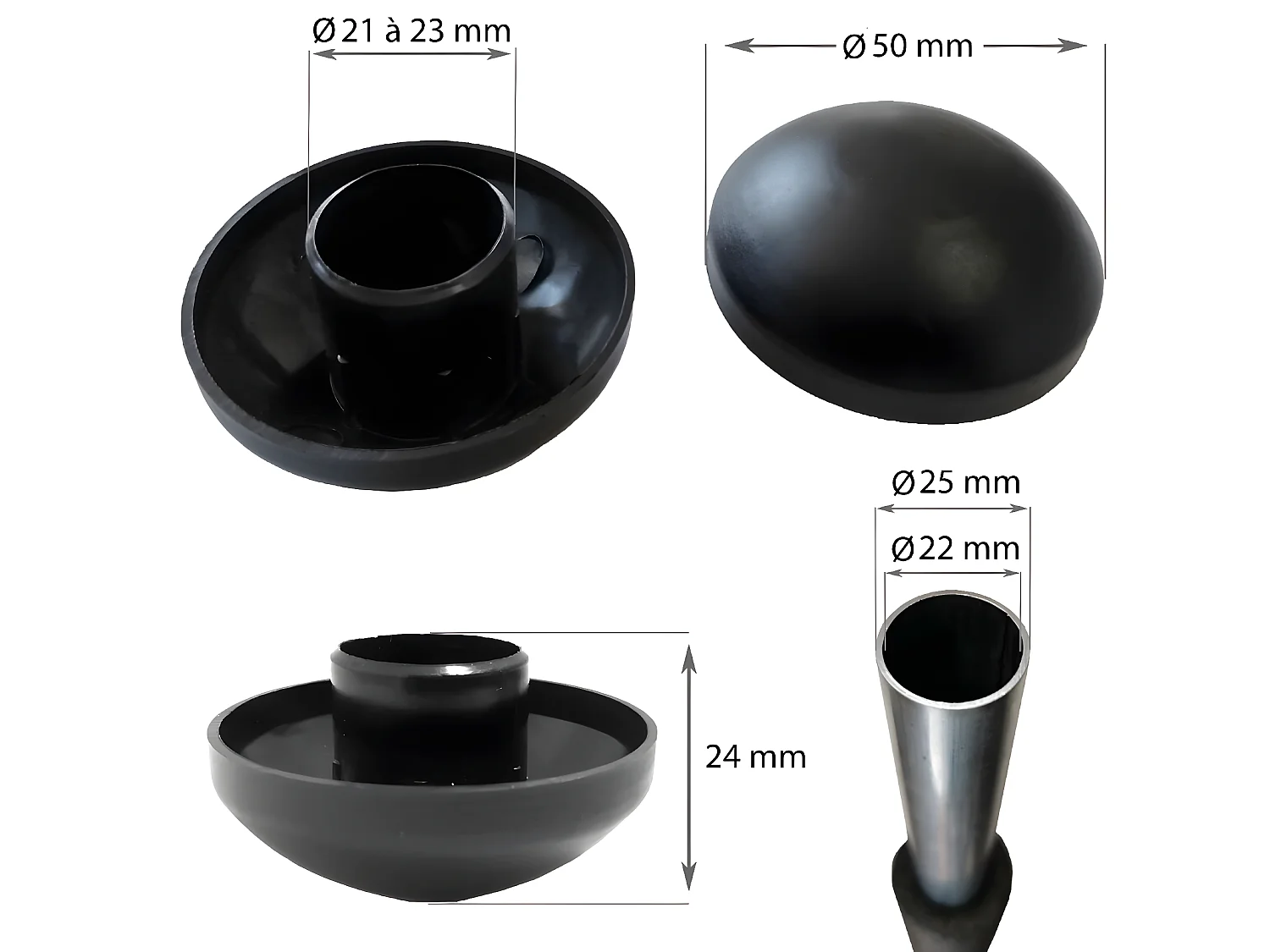 Lot de 8 capuchons de poteaux noir 25mm pour trampoline